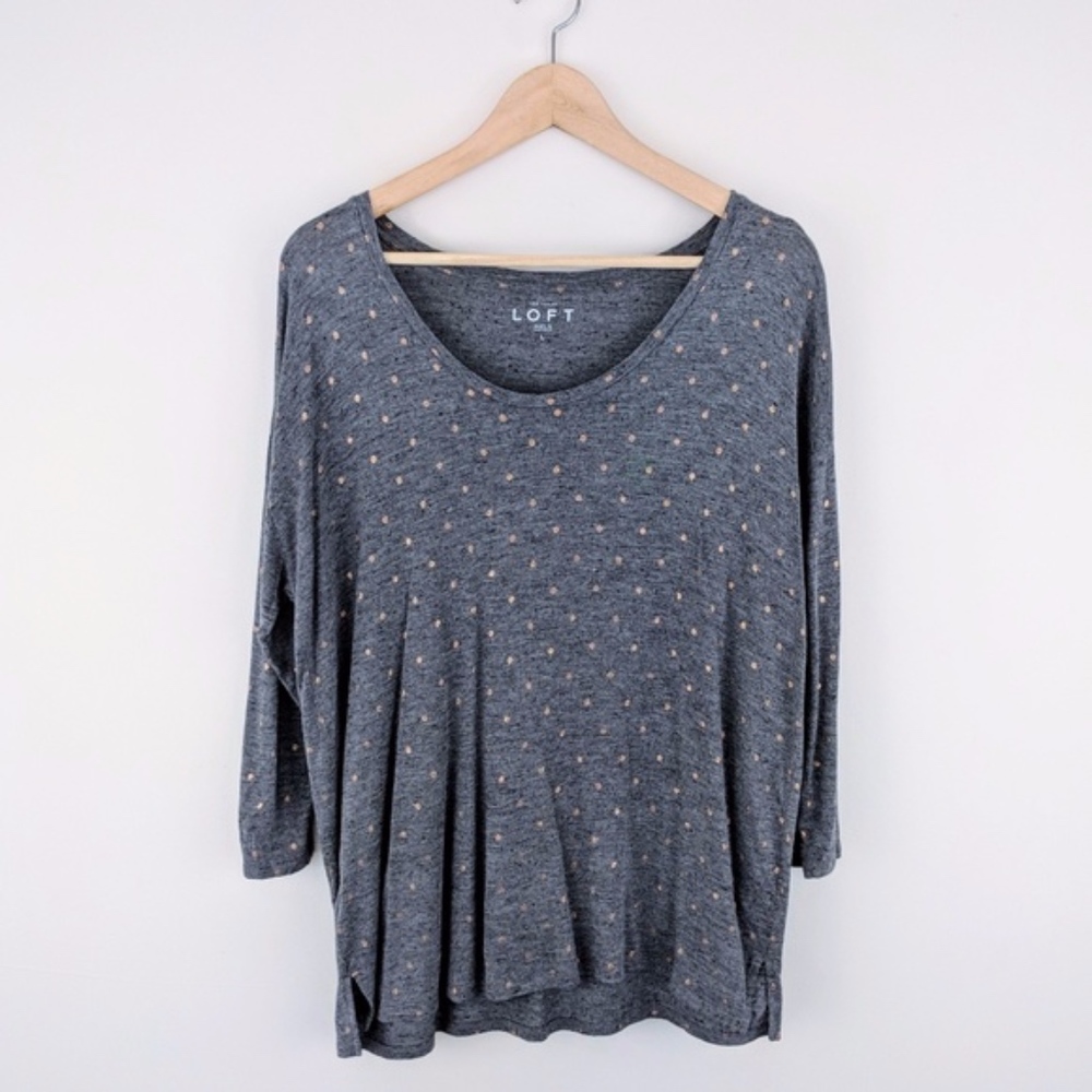 Loft Copper and Grey Polka Dot 3/4 Sleeve Tee (XL)
